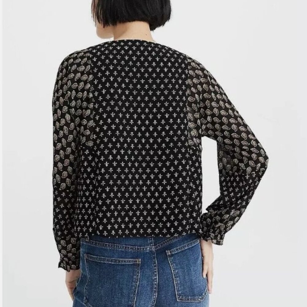 Madewell Sheer-Sleeve Top in Brushstroke Paisley Mix Blouse SZ XS - Picture 3 of 6